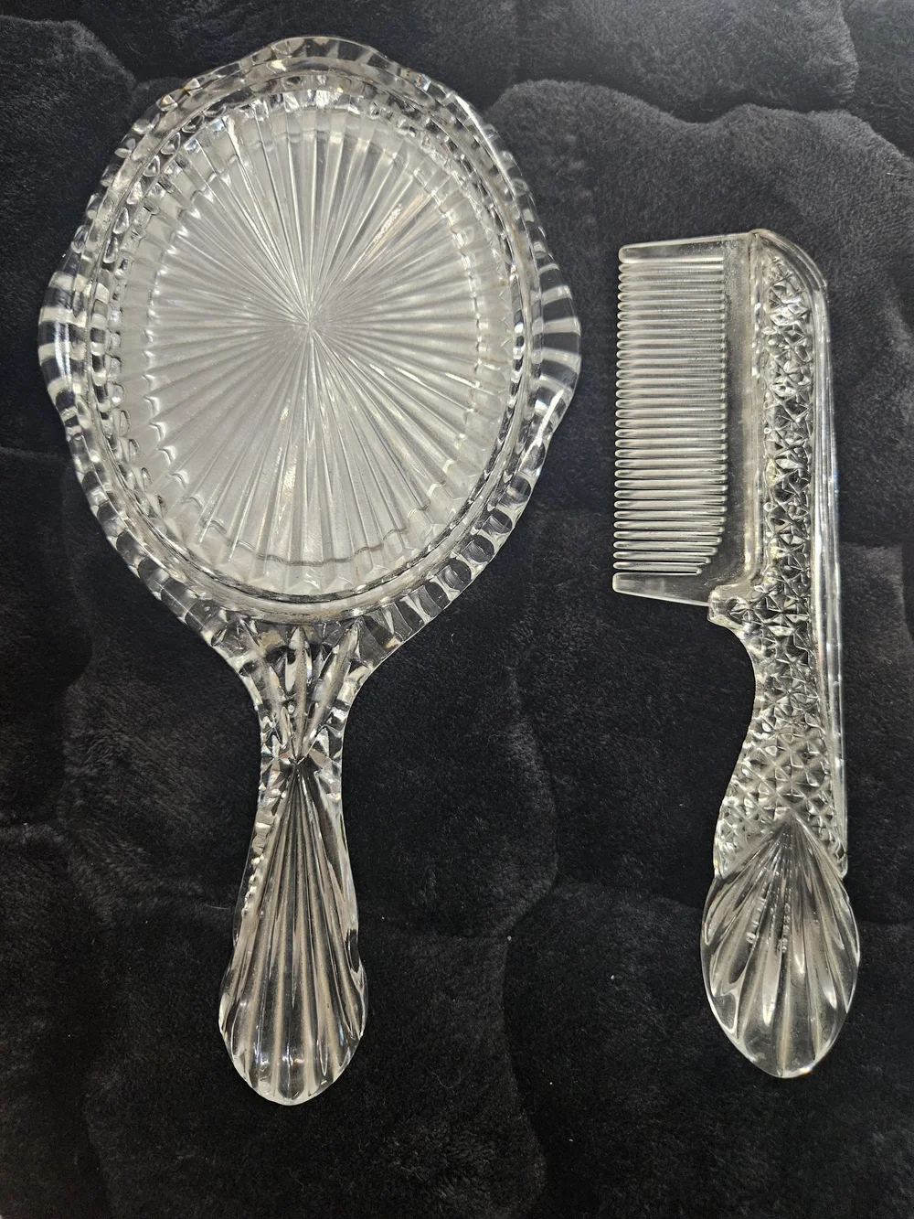 Vintage Clear Glass Hand Mirror and Comb Set